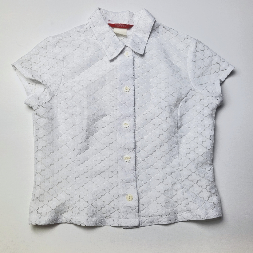 Vintage 90s Y2K ESPRIT White Lace Button Down Collared Shirt Size Small